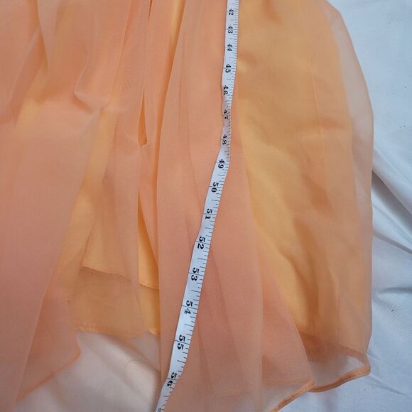 VINTAGE 70s creamsicle orange gown overlay cape‎ long maxi dress chiffon L - Picture 11 of 13